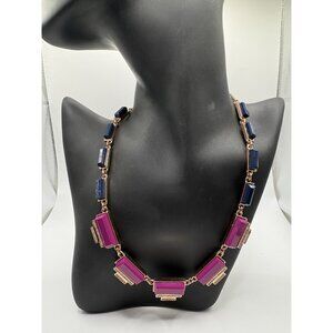 Fossil Rose Gold Tone Purple Deco Statement Necklace Rhinestone 2010s